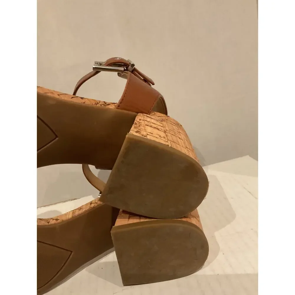 Franco Sarto - Melody - Leather & Cork Block Heel Sandal - Cognac - 8M